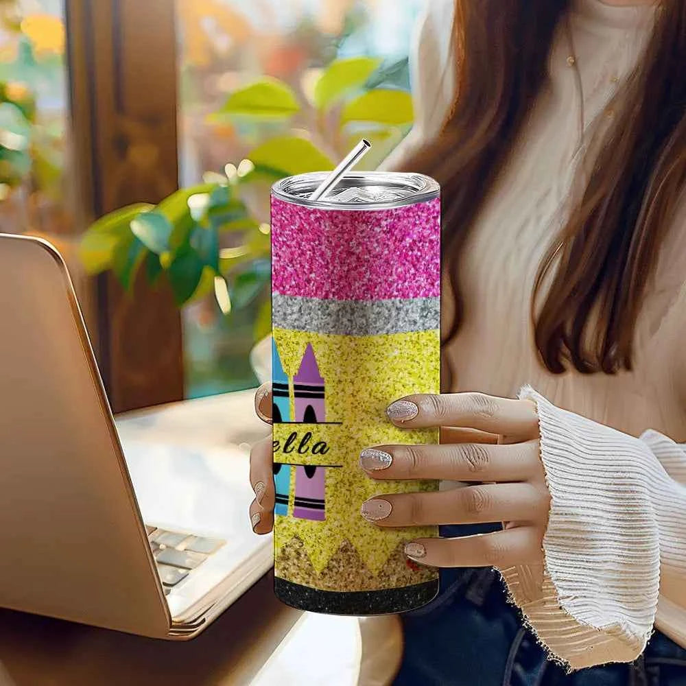 Personalized Glitter Apple 20oz Skinny Tumbler with Straw Back to School Appreciation Gift for Teacher