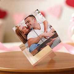 Custom Photo Cube Infinity Folding Multiphoto Cube with Wooden Base Father's Day Gifts