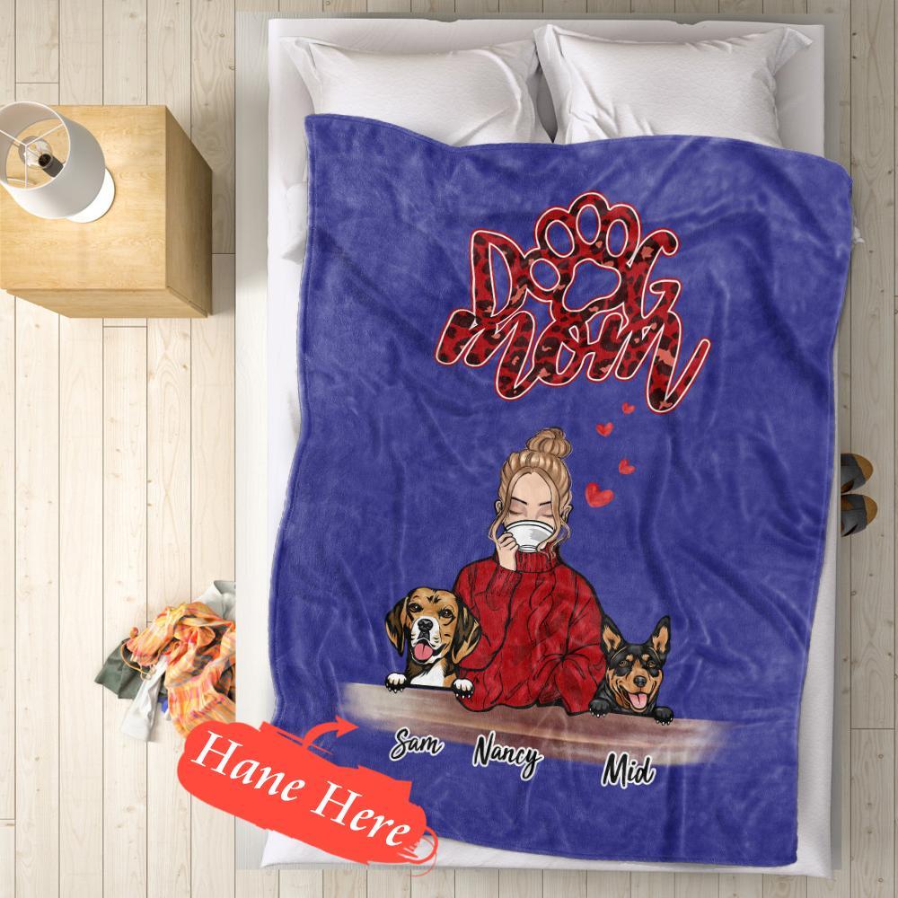 Personalised Name Dog Mum Fleece Blanket - Custom Pet Number Blanket