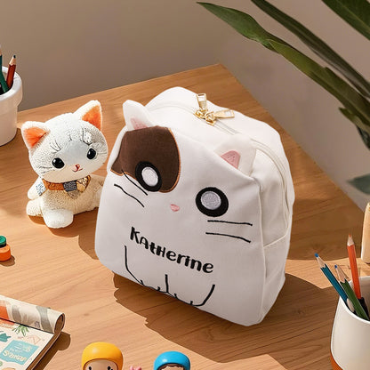 Rear view showing comfortable padded straps and durable canvas of a personalised name cat backpack — perfect personalised school bag