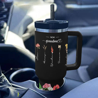 Personalised 'First Mum Now Grandma' 40oz Tumbler with Straw - Custom Birthday Gift for Grandma