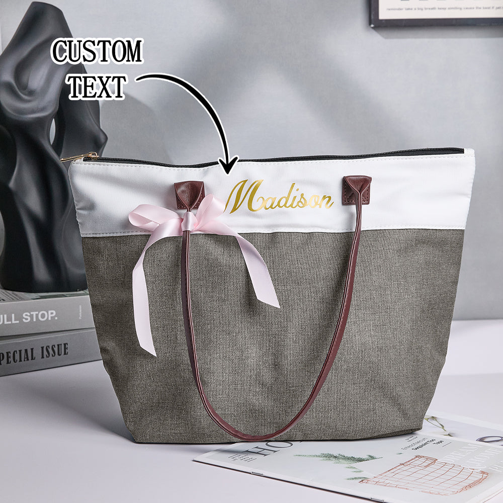 Personalised bridesmaid canvas tote bag styled with everyday items, roomy bridesmaid gift for errands and weekend trips