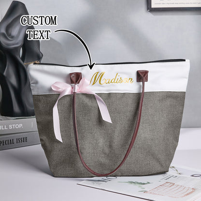Personalised bridesmaid canvas tote bag styled with everyday items, roomy bridesmaid gift for errands and weekend trips