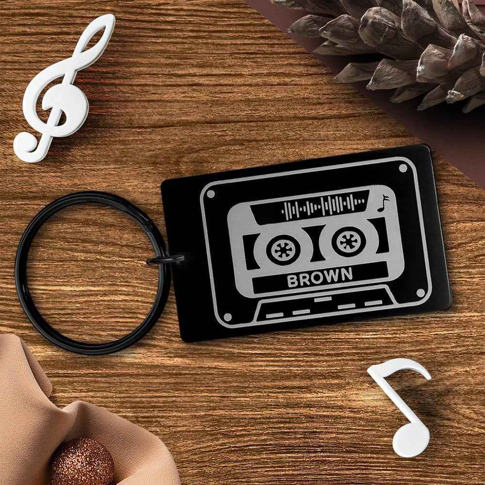 Custom Engraved Scannabled Music Code Cassette Keychain