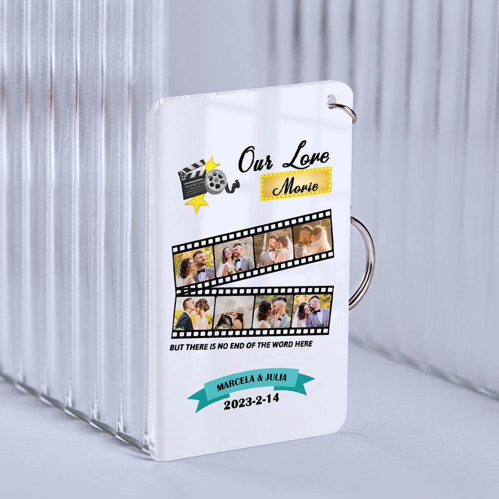 Back view of personalised plaque keyring with sturdy metal split ring and roll-photo insert ideal wedding favour or anniversary gift