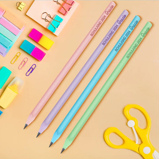Personalised Pencil close-up showing a custom printed name on a plastic barrel — ideal back-to-school and school enrolment gift