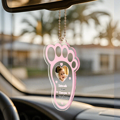 Front view of the personalised drive safe car mirror hanger, compact enough to sit on most rear-view mirrors.