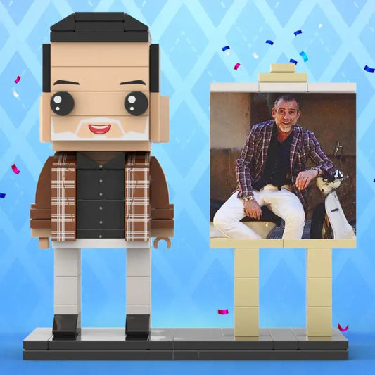 Framed full-body personalised 1-person brick figure created from a photo — custom Father's Day keepsake gift for Dad