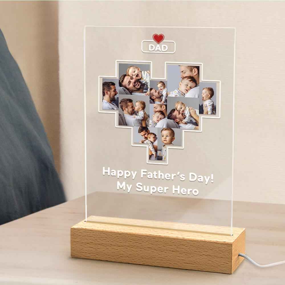 Father's Day Gift Custom Photo Plaque Personalized Glass Nightlight Gift
