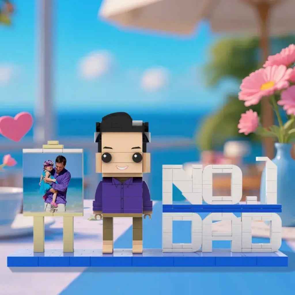 Full Body Customizable No.1 DAD Building Block Figures with Photo - Perfect Father's Day Gift