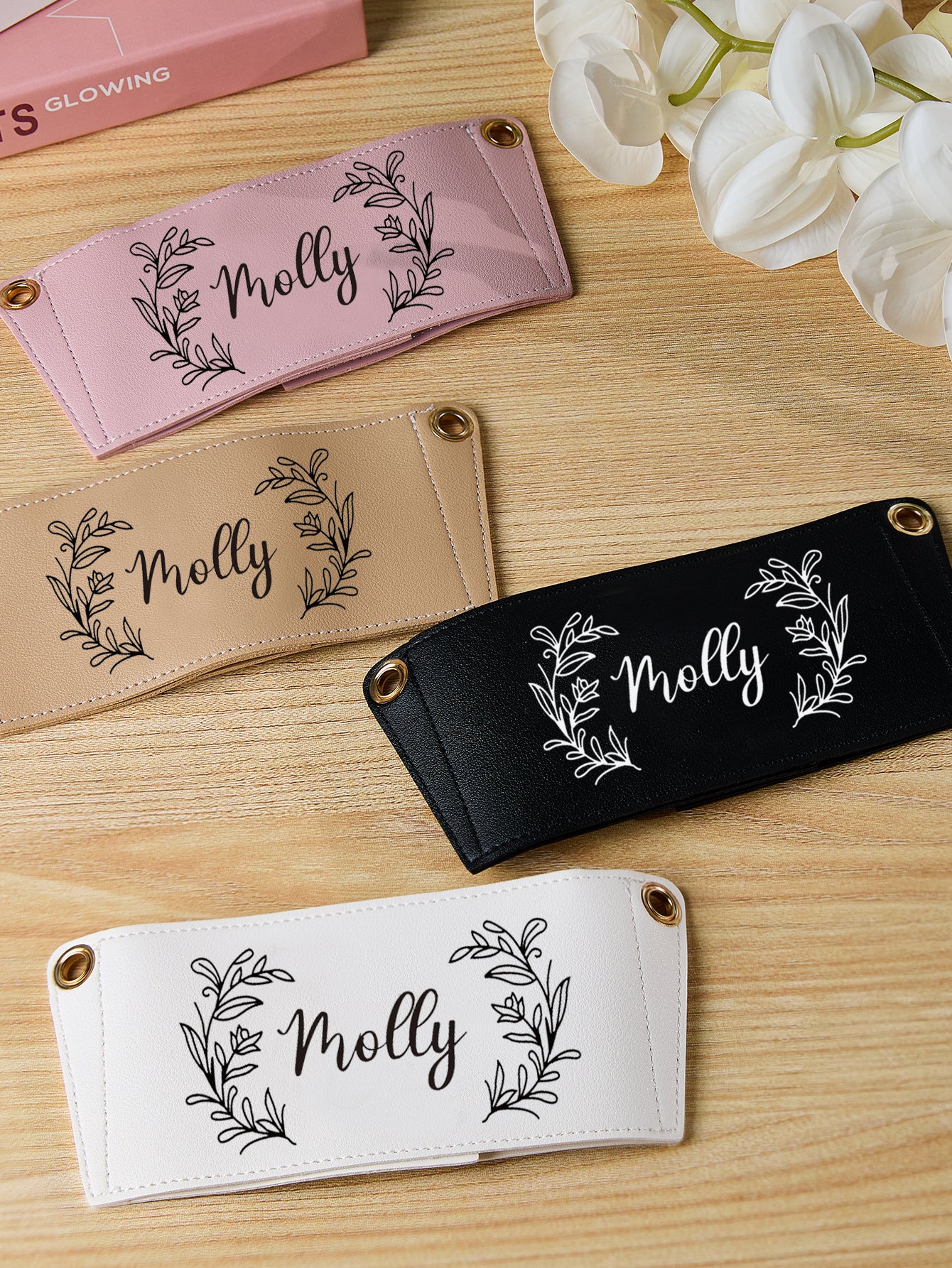 Customisation example on floral 40oz water bottle carrier — upload photos or enter personalised text for a unique gift