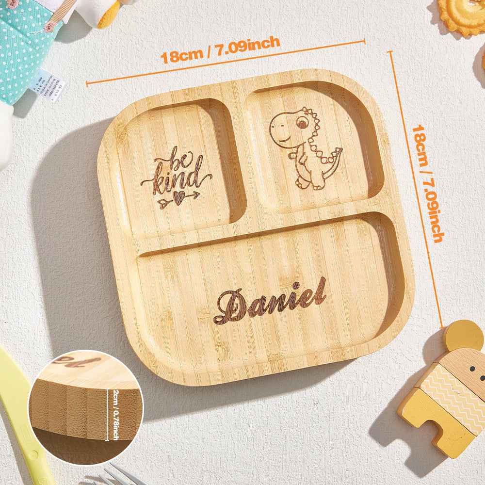 Personalized Square Bamboo Suction Plates with Name Baby Cutlery Gift for Kids