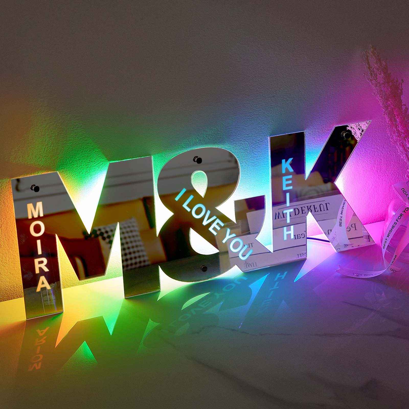 Personalized Couple Letter Mirror Light - Customizable Wall Decor