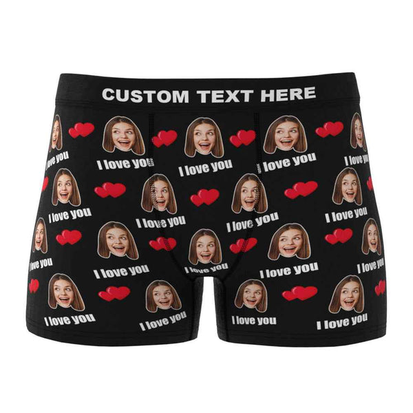Custom I Love You Men's Boxer Shorts Personalized Underwear with Face