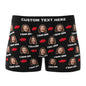 Flat-lay of personalised I Love You men's boxer shorts highlighting the custom face print on the waistband – ideal anniversary or birthday present