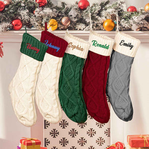 Personalized Knitted Christmas Stocking Ornament with Custom Name – Holiday Hanging Decor