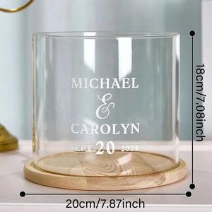 Personalized Wedding Hurricane with Wood Base Candle Holder Wedding Decor Gifts