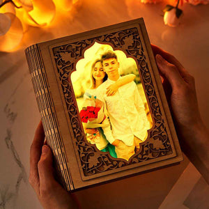 Personalized Mirror Photo Frame Grimoire Shape Light Gift for Book Lovers