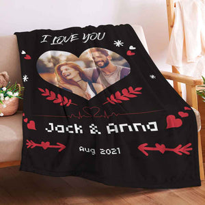 I Love You Custom Heart Shaped Photo Blanket Personalized Couple Blankets