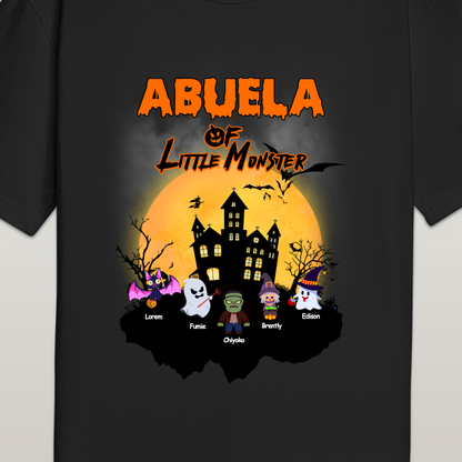 Examples of personalised text and font choices on customised Halloween T-shirts – personalise messages for gifts for parents and grandparents