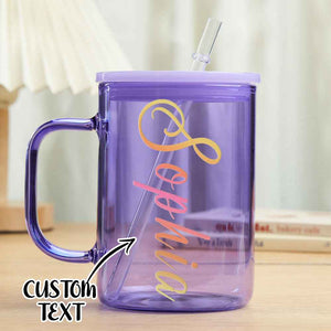 Personalized 15oz Glass Cup with Name Straw and Lid Birthday Gift for Her