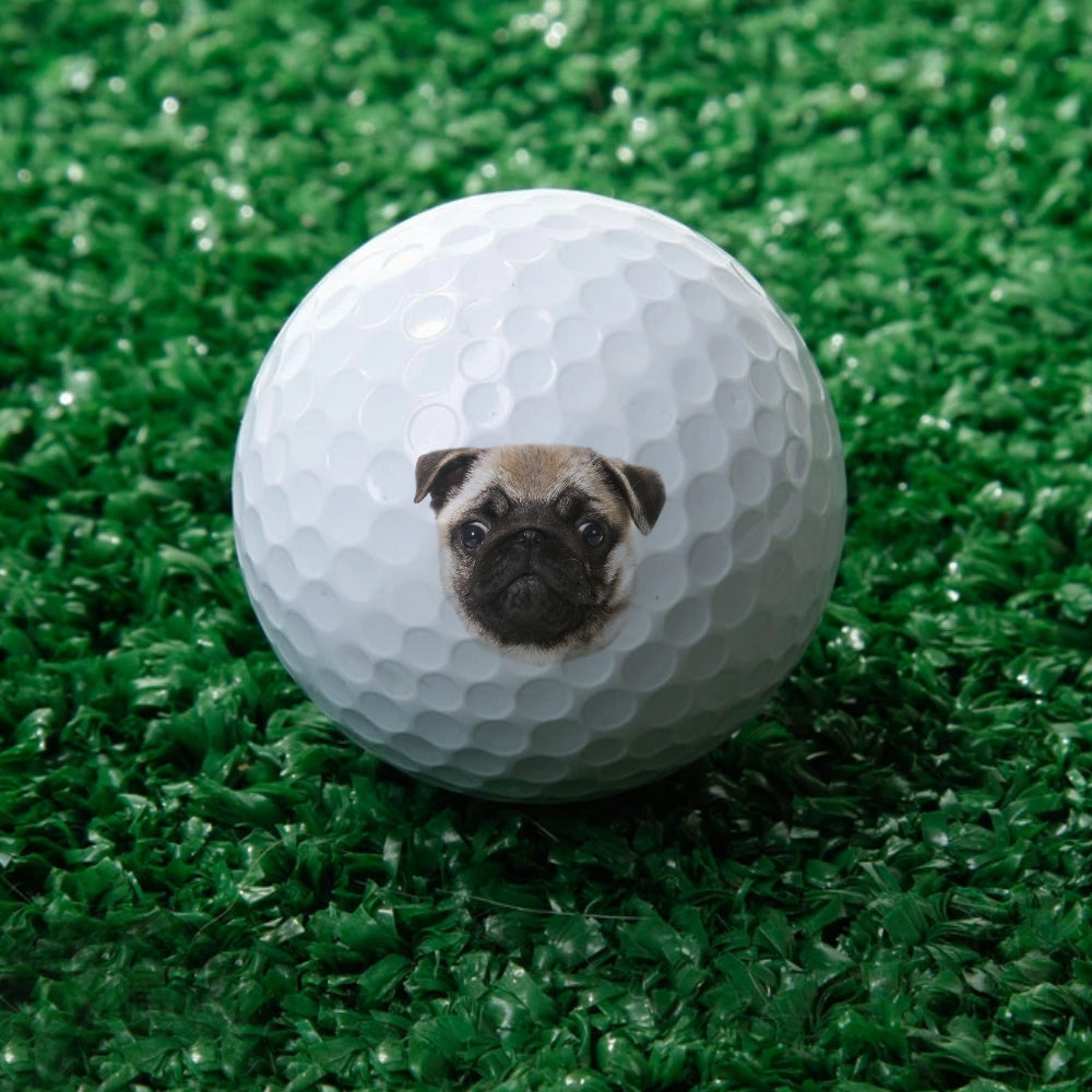 Custom printed golf ball from different angles highlighting durable rubber construction and excellent elasticity for practice rounds