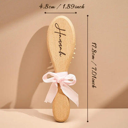 Smooth natural wood grain and finish on personalised brush and comb — high-quality wooden baby care set designed for newborns