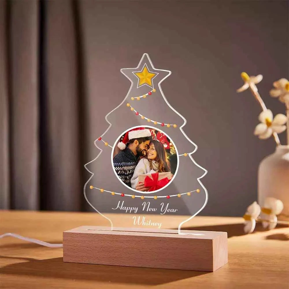 Christmas Family Tree Photo Night Light Custom Engraved 3D Lamp 7 Colors Acrylic Night Light Christmas Day Gifts