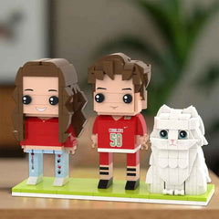 Full Body Customizable 2 People Brick Figures Personalized Brick Figures with Cat Small Particle Block Toy