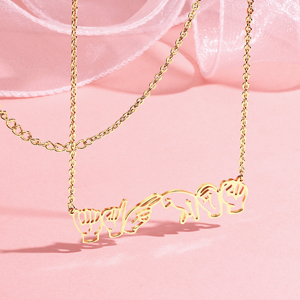 Personalised ASL Necklace - Custom Sign Language Jewelry Gift for Hearing Impairment