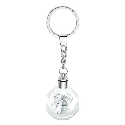 Close-up of octagon crystal keyring showing clear polished finish and sturdy thickened ring buckle — durable personalised keyring