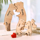 Custom Name Wooden Heart Bear Puzzle – Personalized Family Gift