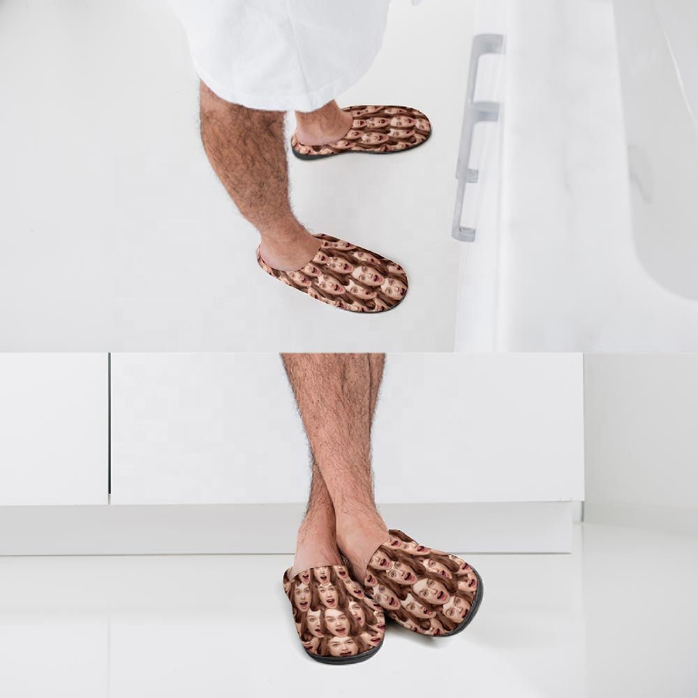 Non-slip waterproof rubber sole of personalised photo cosy slippers with textured base safe for wood and tile floors