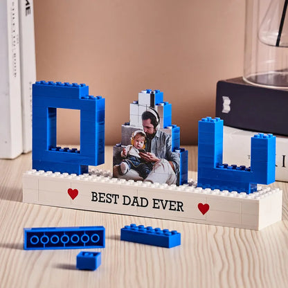 Dismantled ABS building bricks showing the interactive photo puzzle – personalised Dad puzzle that breaks apart and reassembles