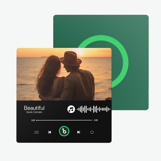 FridgeBeats personalised frameless music fridge magnet 10cm with custom album artwork on acrylic — romantic anniversary gift