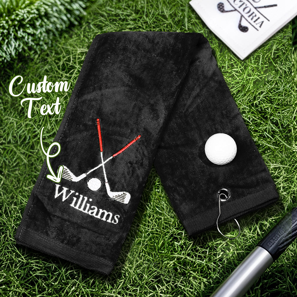 Personalised Embroidered Name Golf Towel with Clip | Gift for Golfers