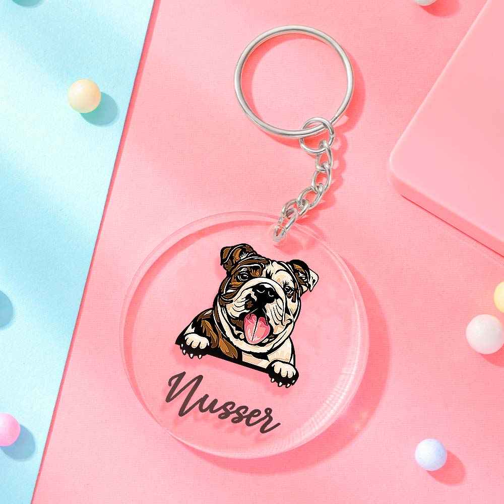 Custom Dog & Name Keychain Acrylic Keyring Gifts for Dog Owner Lover