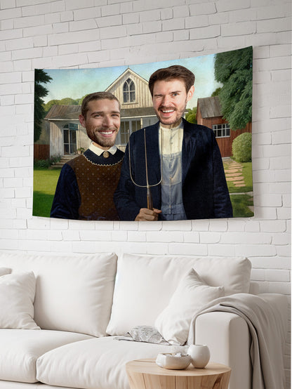 Tapestry displayed in a room to illustrate size and easy hanging options.