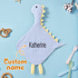 Close-up of embroidered swan and customised name on baby comforter — embroidered baby comforter detail and quality stitching