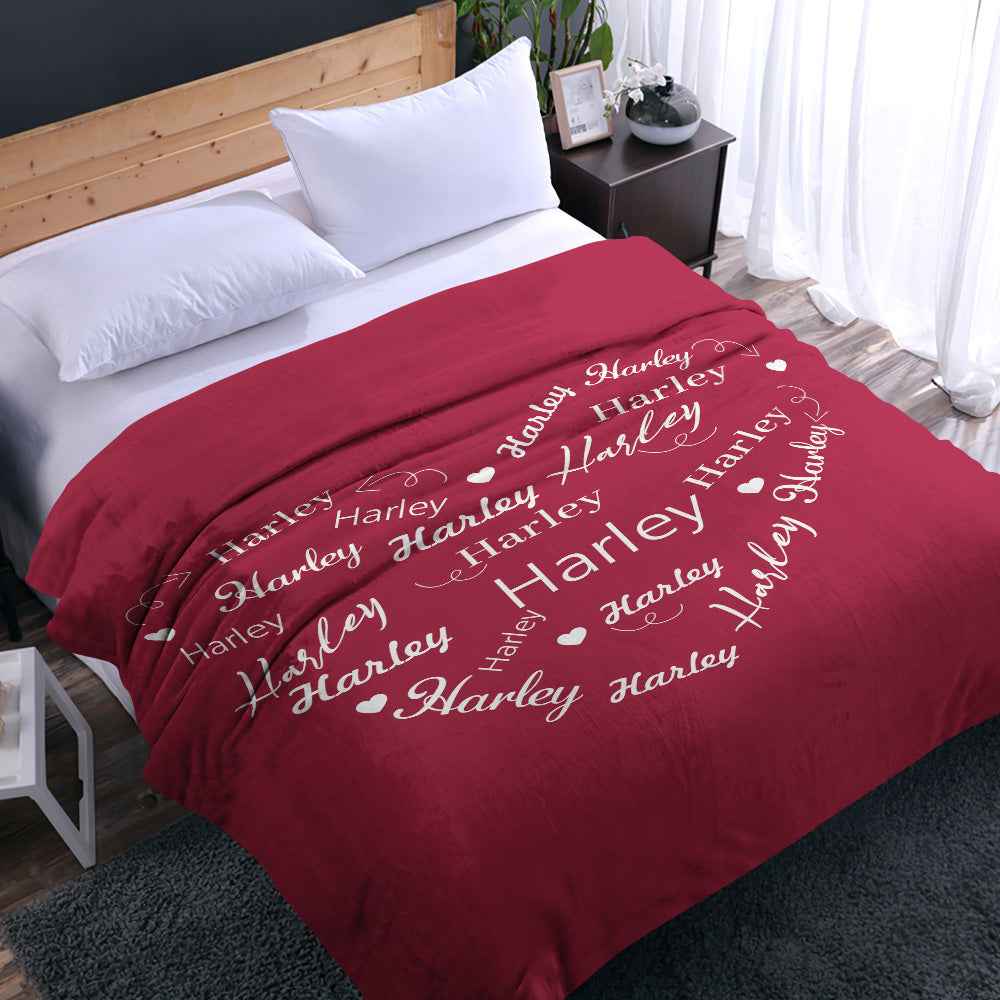 Custom Name Heart Shaped Blanket Personalized Valentine's Day Blanket