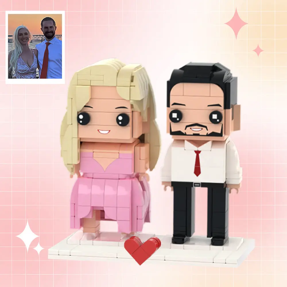 Customisable 2‑Person Brick Figures personalised from a photo – romantic travel couple keepsake, handmade ABS eco‑friendly ornament for anniversaries and weddings