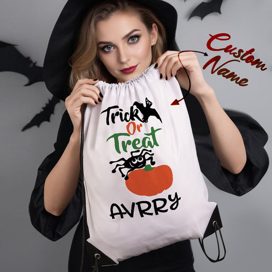 Personalised Halloween drawstring bag front view – custom engraved trick‑or‑treat backpack in polyester with name customisation