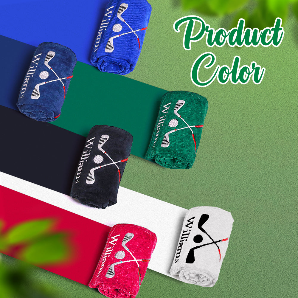 Personalised Embroidered Name Golf Towel with Clip | Gift for Golfers