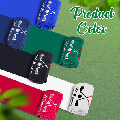 Personalised Embroidered Name Golf Towel with Clip | Gift for Golfers