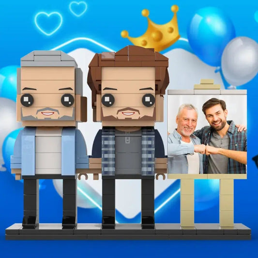 Framed personalised full-body 2-person brick figures on white background ideal Father's Day gift or keepsake