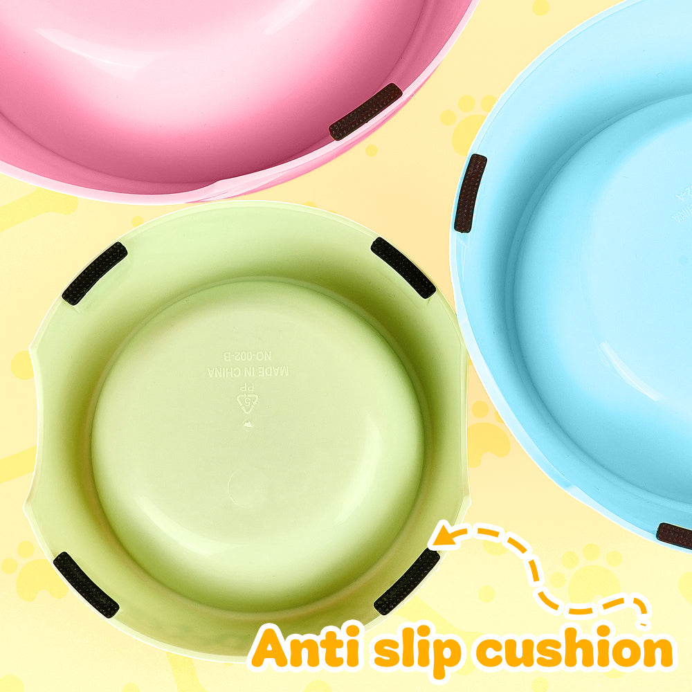 Three sizes of personalised dog bowls (S, M, L) for small to large pets, stainless steel inserts with removable bases — size comparison