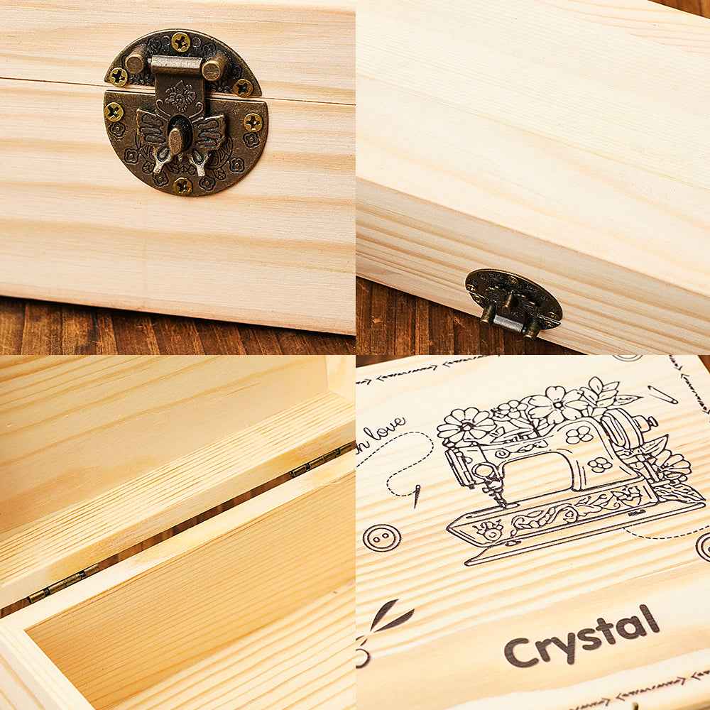 Personalized Sewing Machine Pattern Wooden Storage Box Gift for Seamstress Sewing Enthusiast