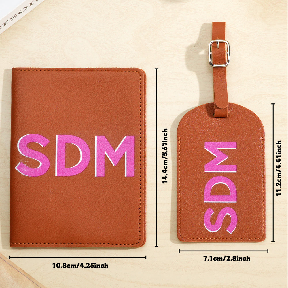 Detail of embossed shadow monogram on durable PU leather — personalised shadow monogram passport holder close-up
