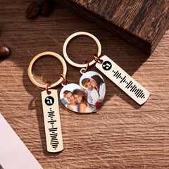 Personalised Music Code Heart Keychain - Custom Engraved Name Gift