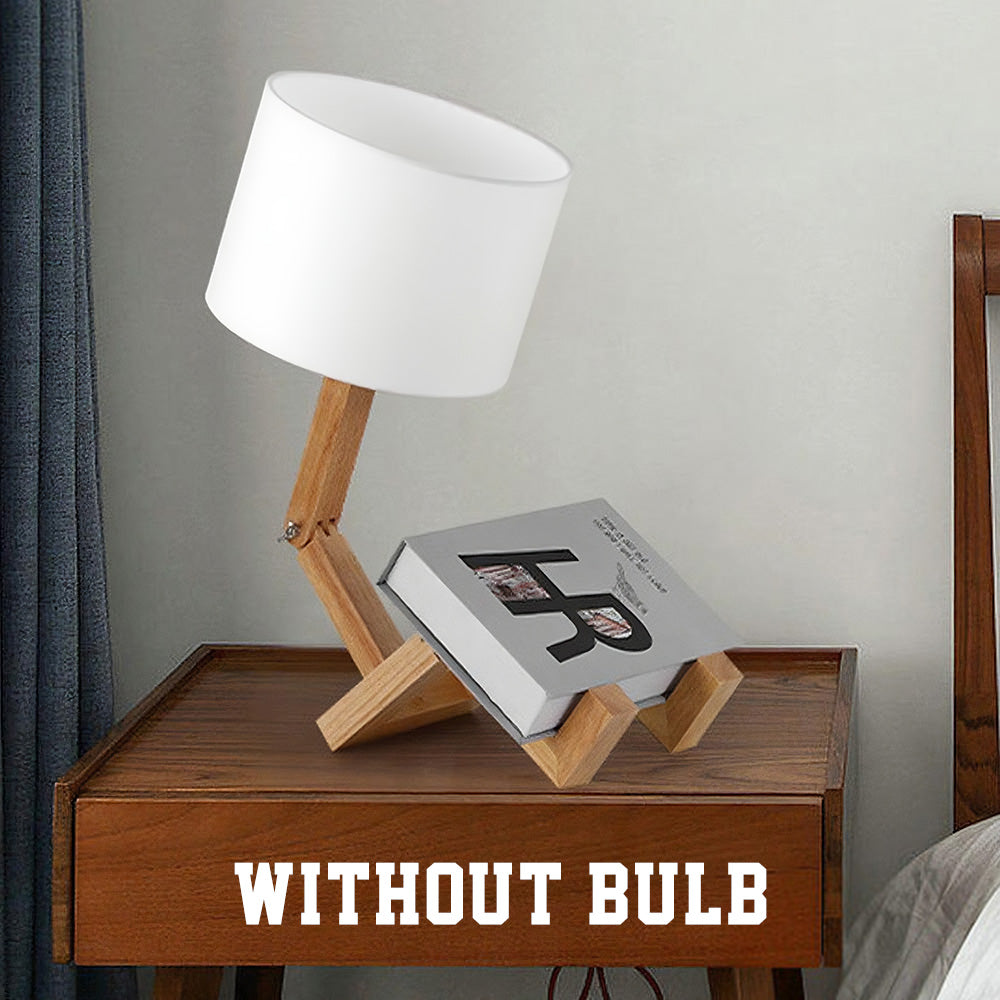 Wooden Robot Table Lamp - Creative Bedside & Living Room Lamp | Artistic Decor Gift